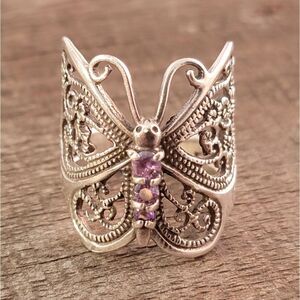 Sterling Filigree Swirls and Scrolls Butterfly Amethyst Ring Band